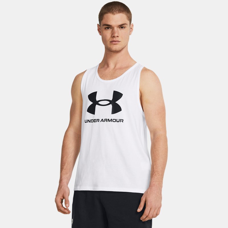 Camiseta sin mangas Under Armour Sportstyle Logo para hombre Blanco / Negro XXL